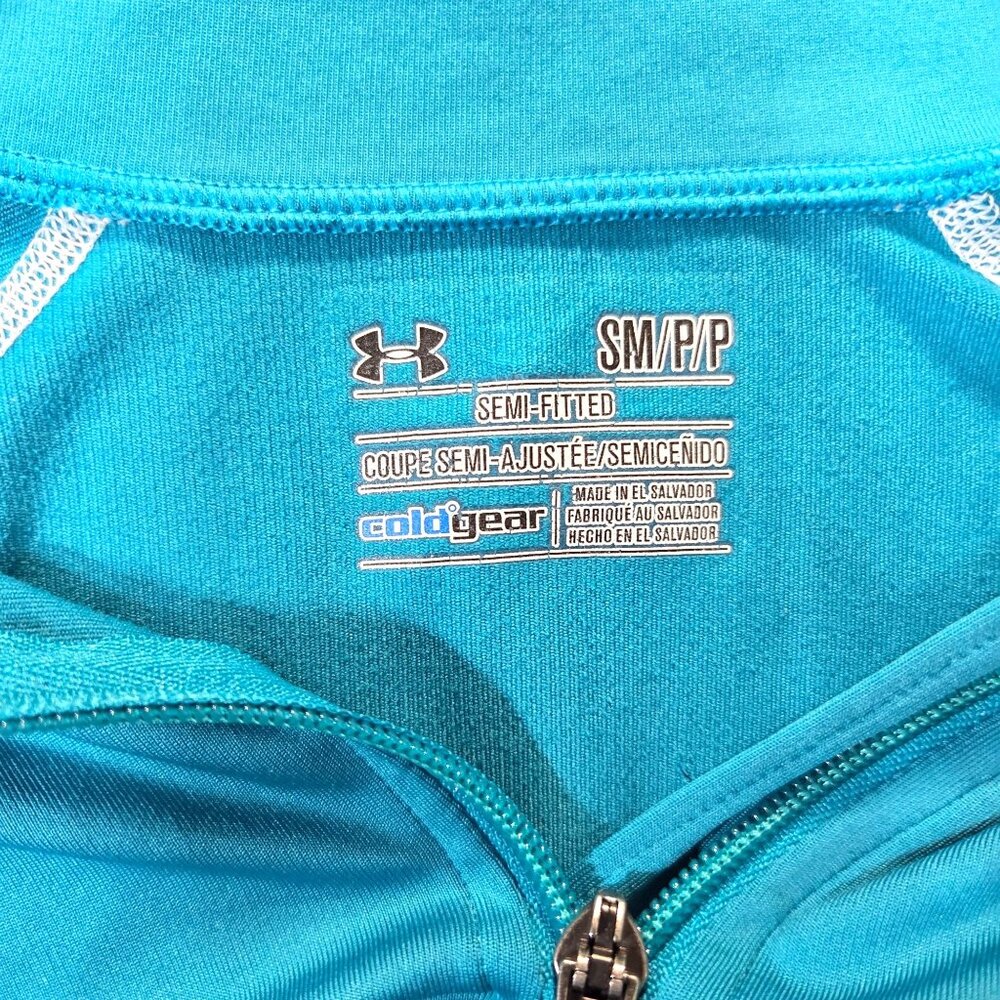 Under Armour Women's Blue Semi-Fitted ColdGear 1/4 Zip Long Sleeve Active Top S - Picture 7 of 8